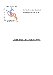 Liste délibérations du Conseil municipal du 23 juillet 2024