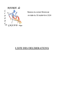 Liste délibérations du Conseil municipal du 30 septembre 2024