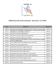 Liste délibérations du Conseil municipal du 11 avril 2025